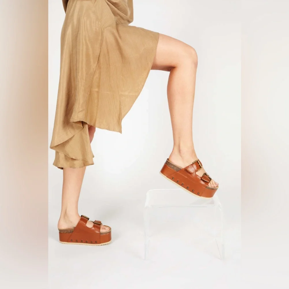 FREE PEOPLE INTENTIONALLY COOPER-2 LEATHER PLATFORM SANDAL - Picture 7 of 10